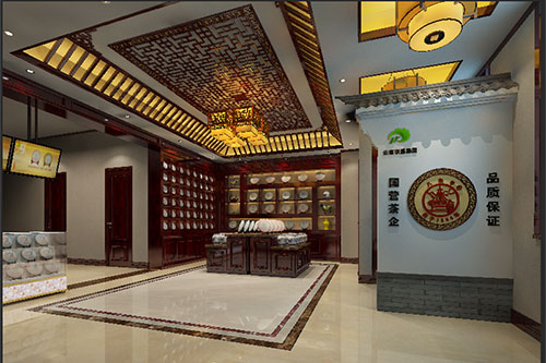 东辽古朴典雅的中式茶叶店大堂设计效果图